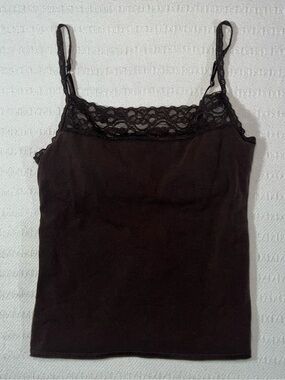 Old Navy Womens Y2K Lace Trim Cami Tank Size S Brown Fairy Grunge Coquette